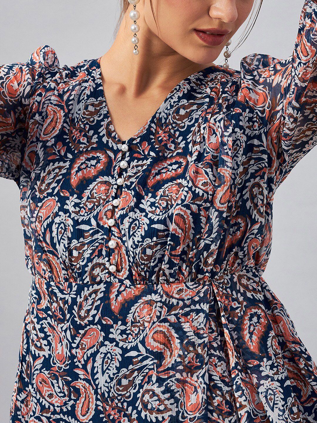 Antheaa Printed V-Neck Tunic With Trousers