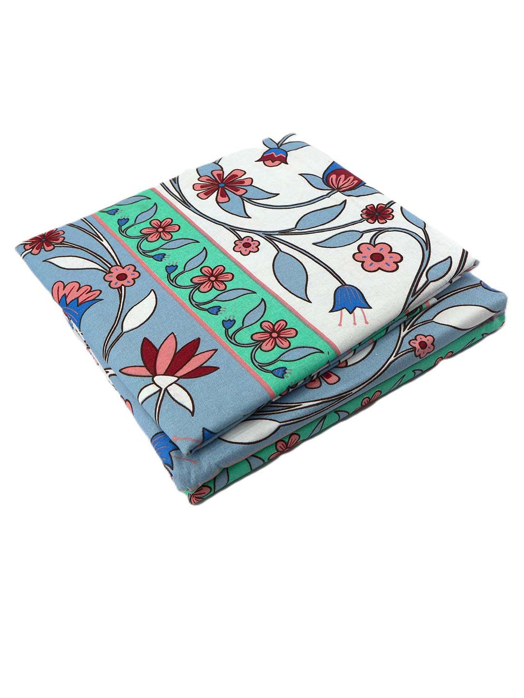 BOMBAY DYEING Cardinal Blue Floral Printed Cotton 120 TC Queen Bedsheet Set 2.54 x 2.24m