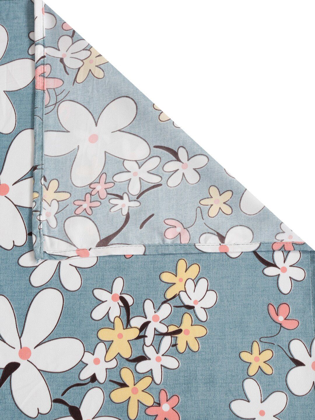HOSTA HOMES Grey & White Floral 210 TC Cotton Flat Single Bedsheet With 1 Pillow Cover