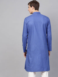 SOJANYA Men Blue Printed Straight Kurta