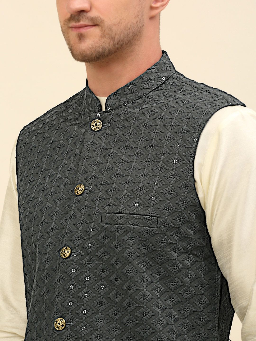 Anouk Grey Embroidered Sequinned Nehru Jacket