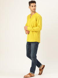SOJANYA Lelaki Lime Green & Mustard Yellow Woven Design Kurta Lurus