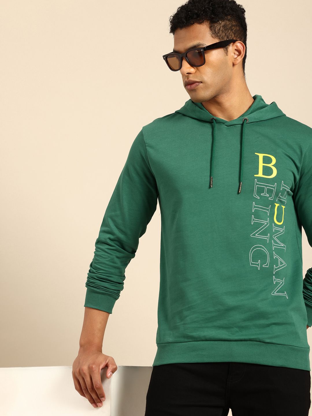 Being Human Brand Logo Printed Pure Cotton Hooded Sweatshirt