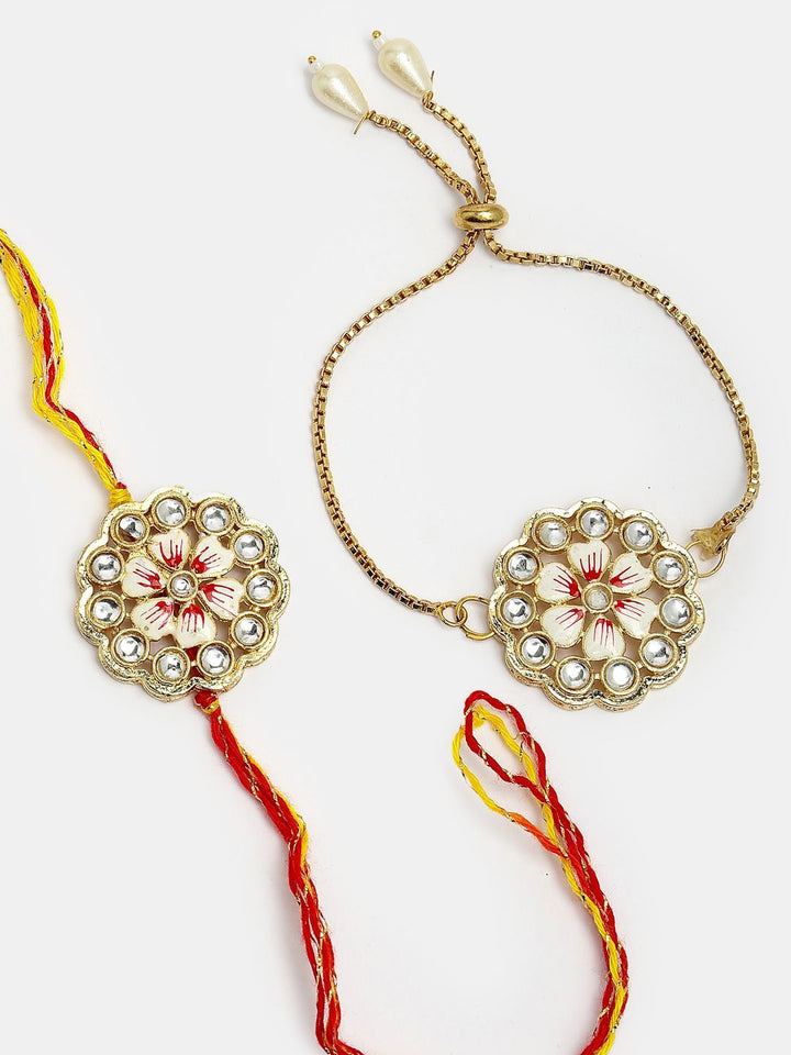 NVR Set of 2 Kundan-Studded Bhaiya Bhabhi Rakhi Set With Roli Chawal