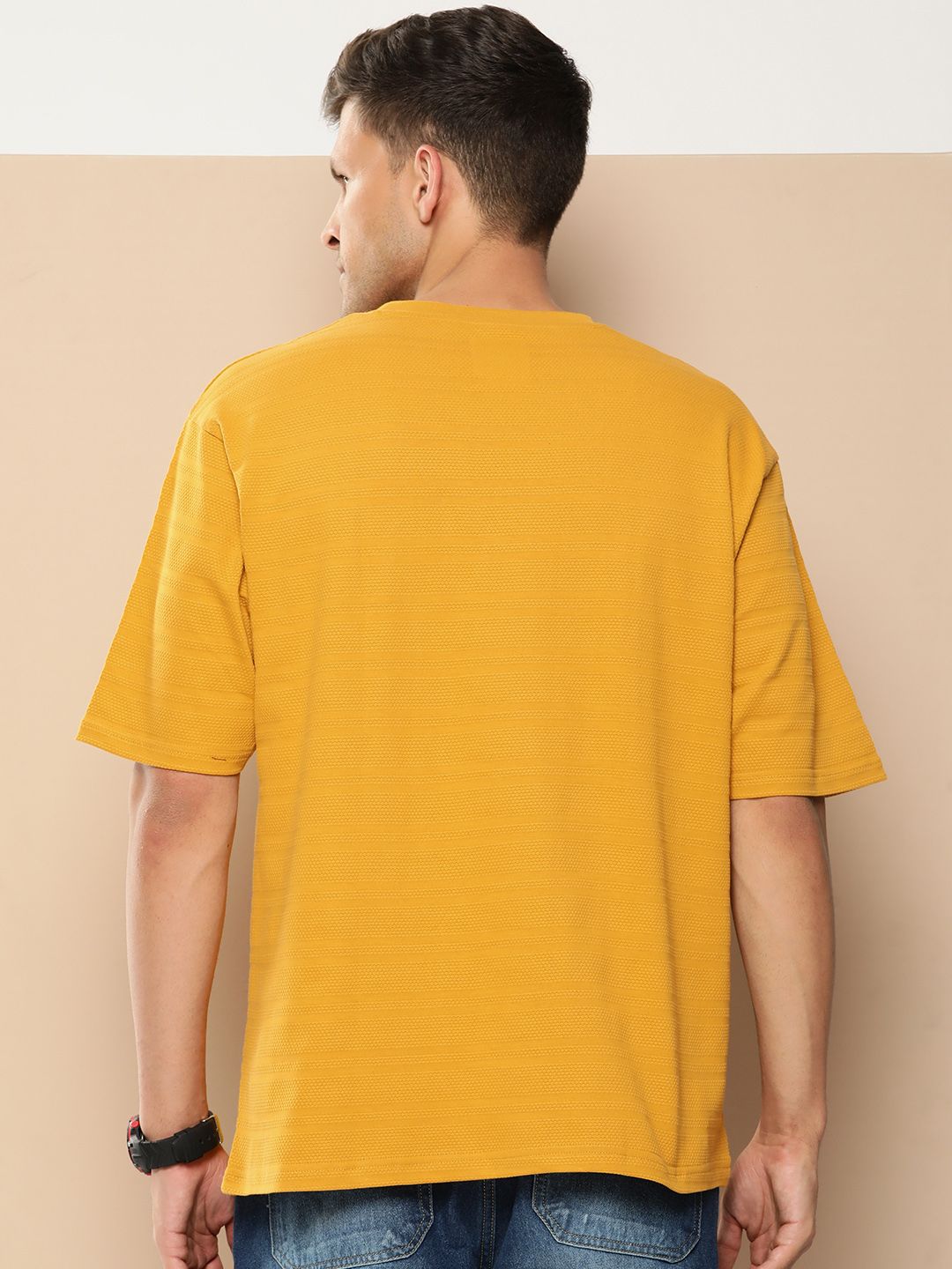 Difference of Opinion Men Self Design Applique Oversized T-shirt