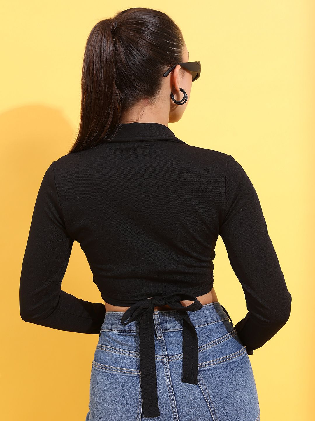 Tokyo Talkies Black Shirt Collar Bungkus Tanaman Top
