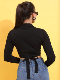 Tokyo Talkies Black Shirt Collar Bungkus Tanaman Top