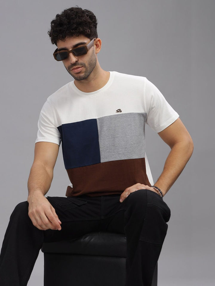 ADRO Colourblocked Leher Bulat Lengan Pendek Cotton T-shirt