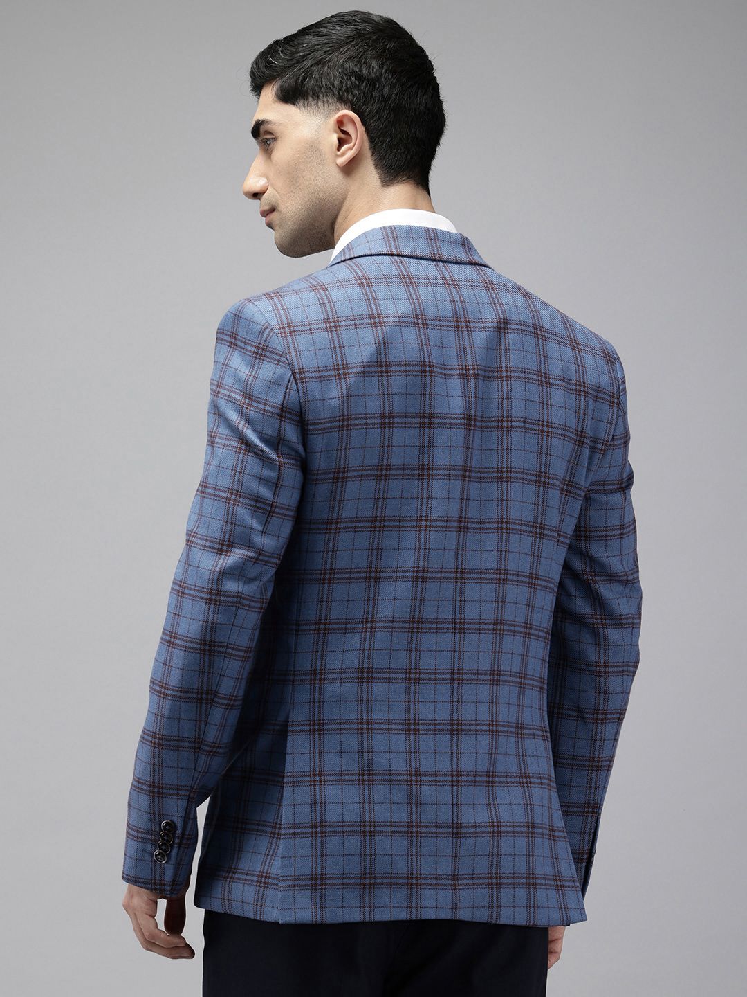 Park Avenue Notched Lapel Single Breasted Checked Slim Fit Formal Blazer