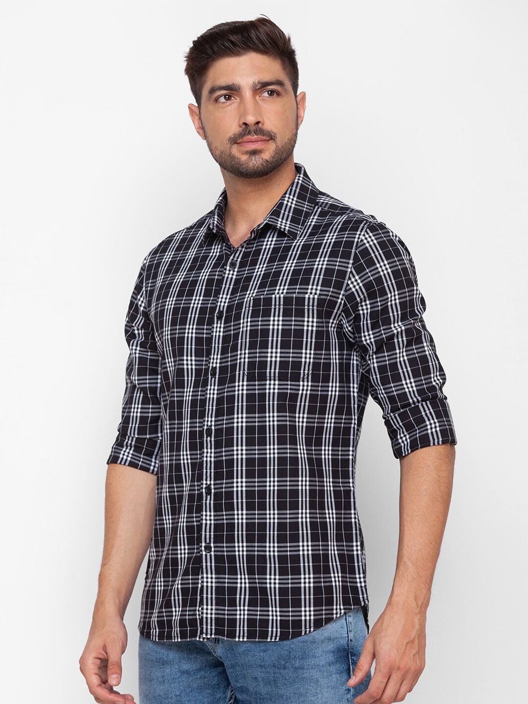SPYKAR Men Black Slim Fit Tartan Checks Casual Shirt
