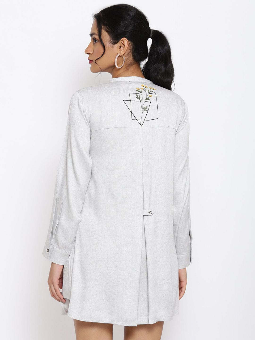 W Women Grey & Green Viscose Rayon Tunic