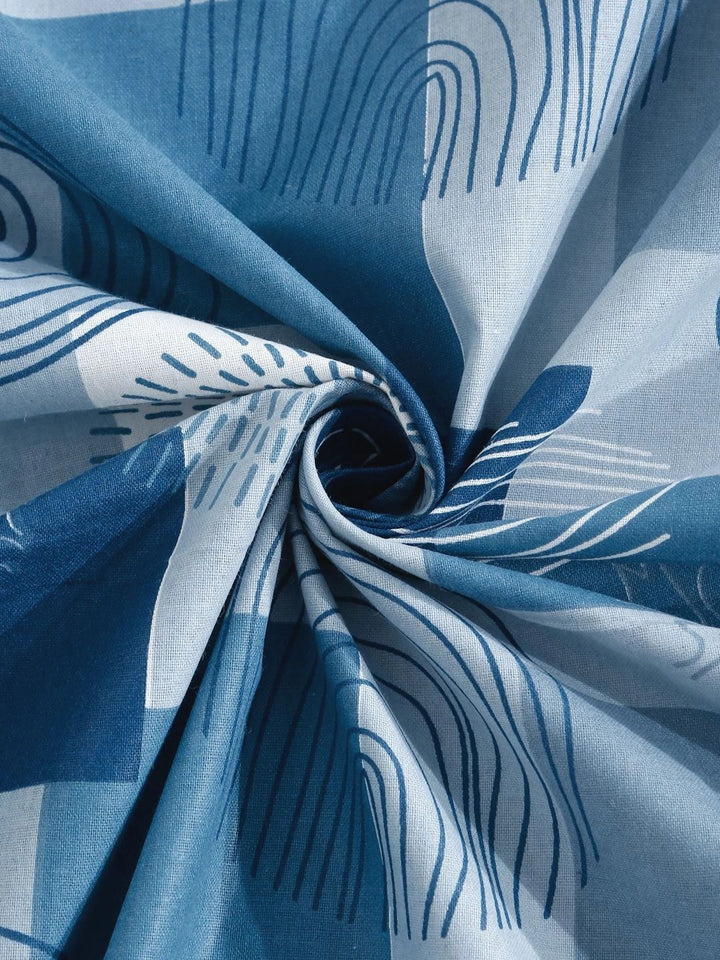 Moda Rapido X KLOTTHE Blue & White Geometric 400 TC Single Bedsheet with 1 Pillow Covers