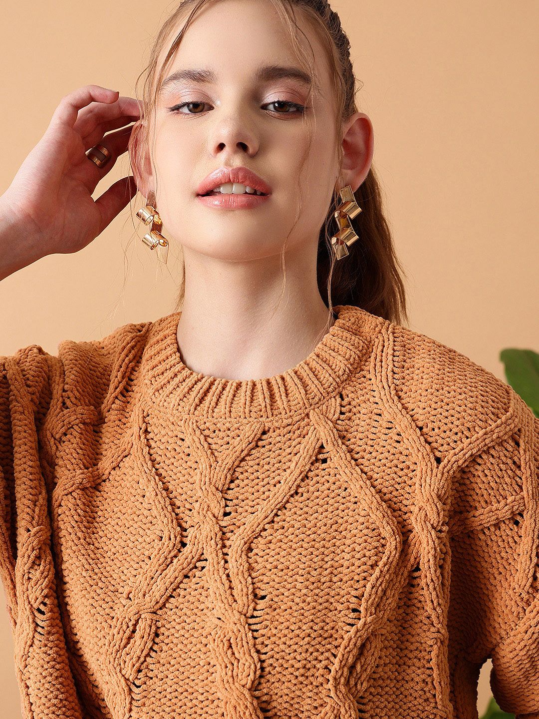 STREET 9 Cable Knit Ribbed Sweater