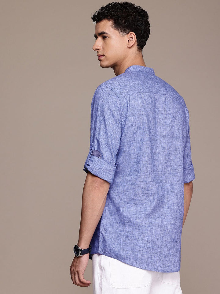 French Connection Slim Fit Band Collar Roll-Up Sleeves Casual Shirt