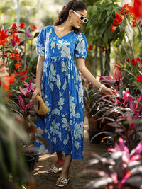 Libas Floral Print Puff Sleeve Fit & Flare Midi Dress