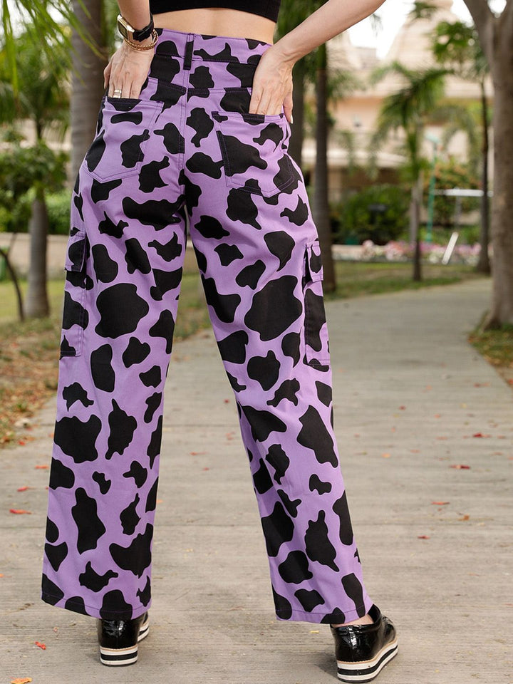 STREET 9 Women Lavender Animal Printed Relaxed Straight Leg Trousers