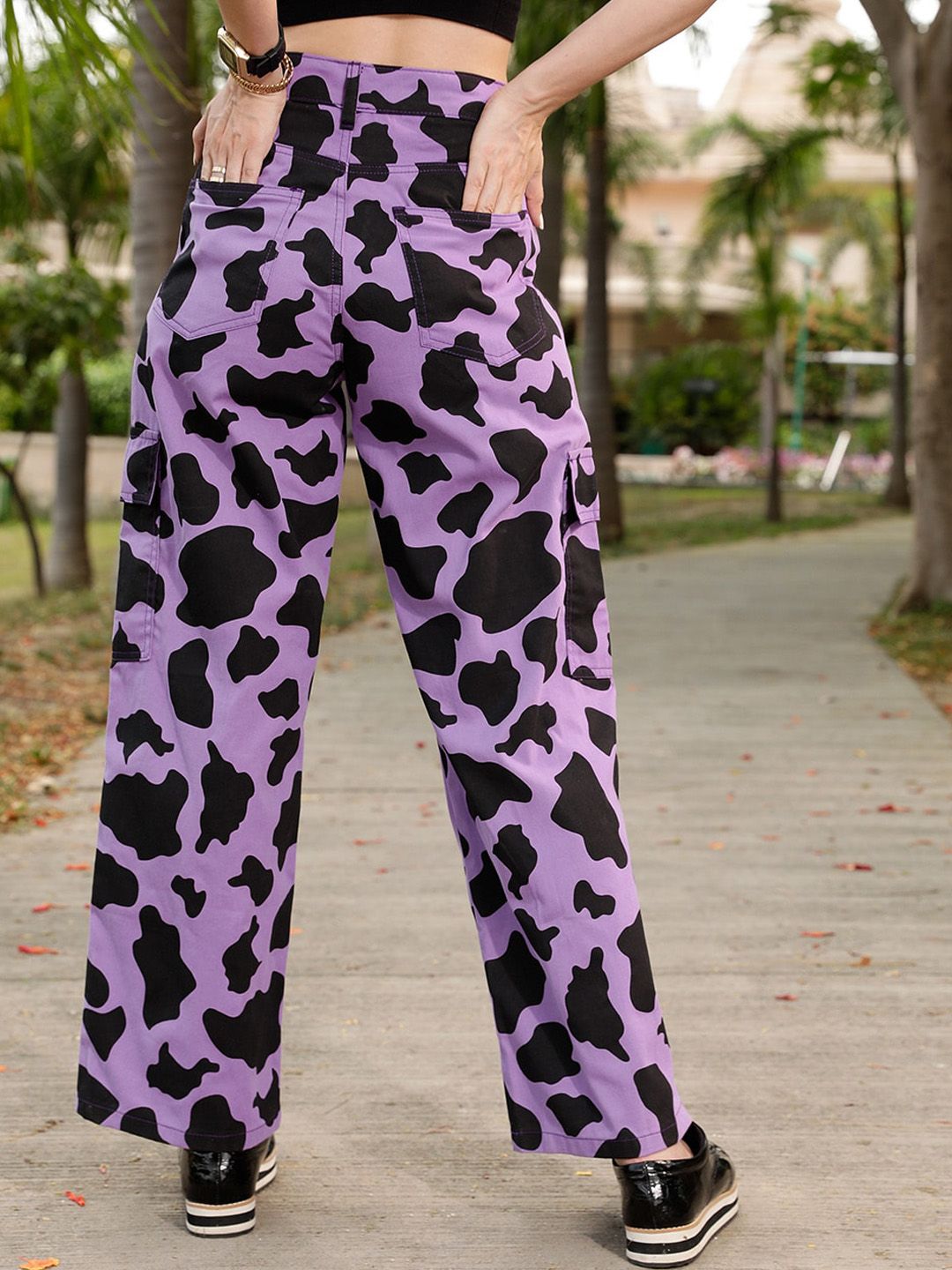 STREET 9 Women Lavender Animal Printed Relaxed Straight Leg Trousers