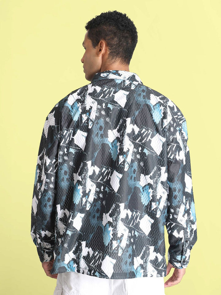 Bene Kleed Men Classic Cuban Collar Abstract Printed Oversized Casual Shirt