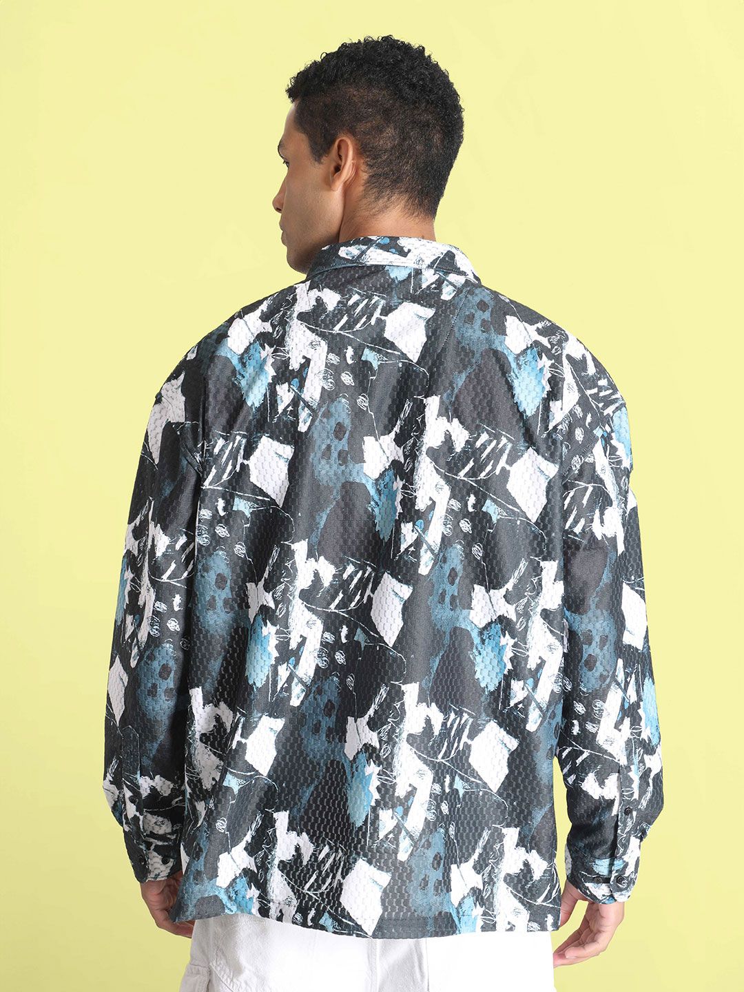 Bene Kleed Men Classic Cuban Collar Abstract Printed Oversized Casual Shirt