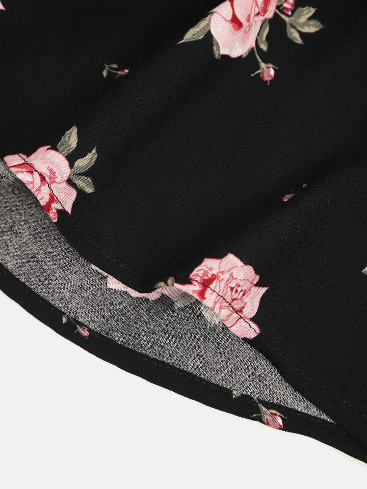 YK Girls Black & Pink Floral Print Fit & Flare Dress