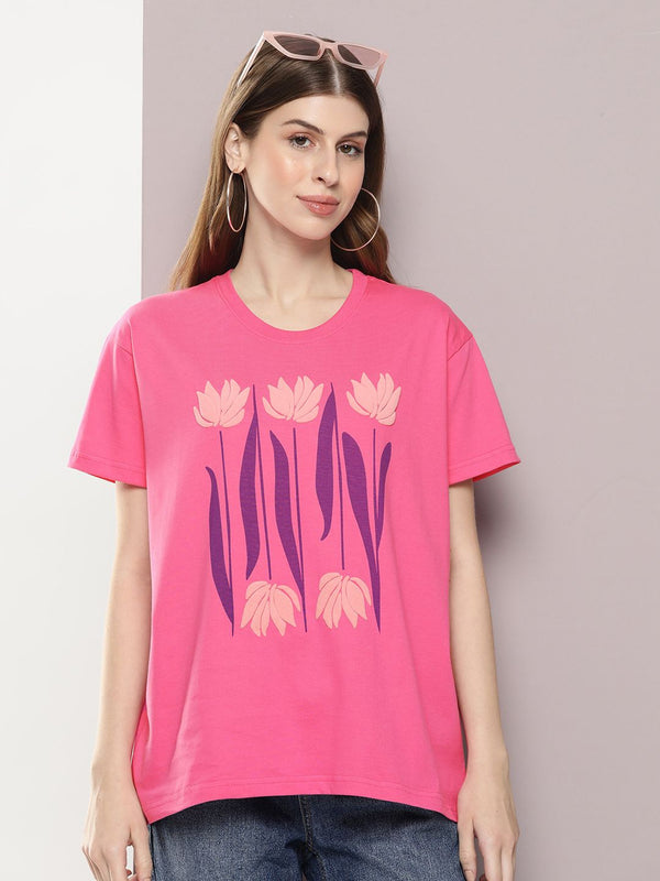 DILLINGER Women Graphic Printed Embossed Oversized T-shirt