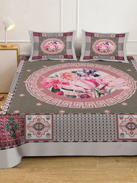 Moda Rapido X KLOTTHE Kelabu & Bunga Merah Jambu Cadar King 400 TC dengan 2 Sarung Bantal