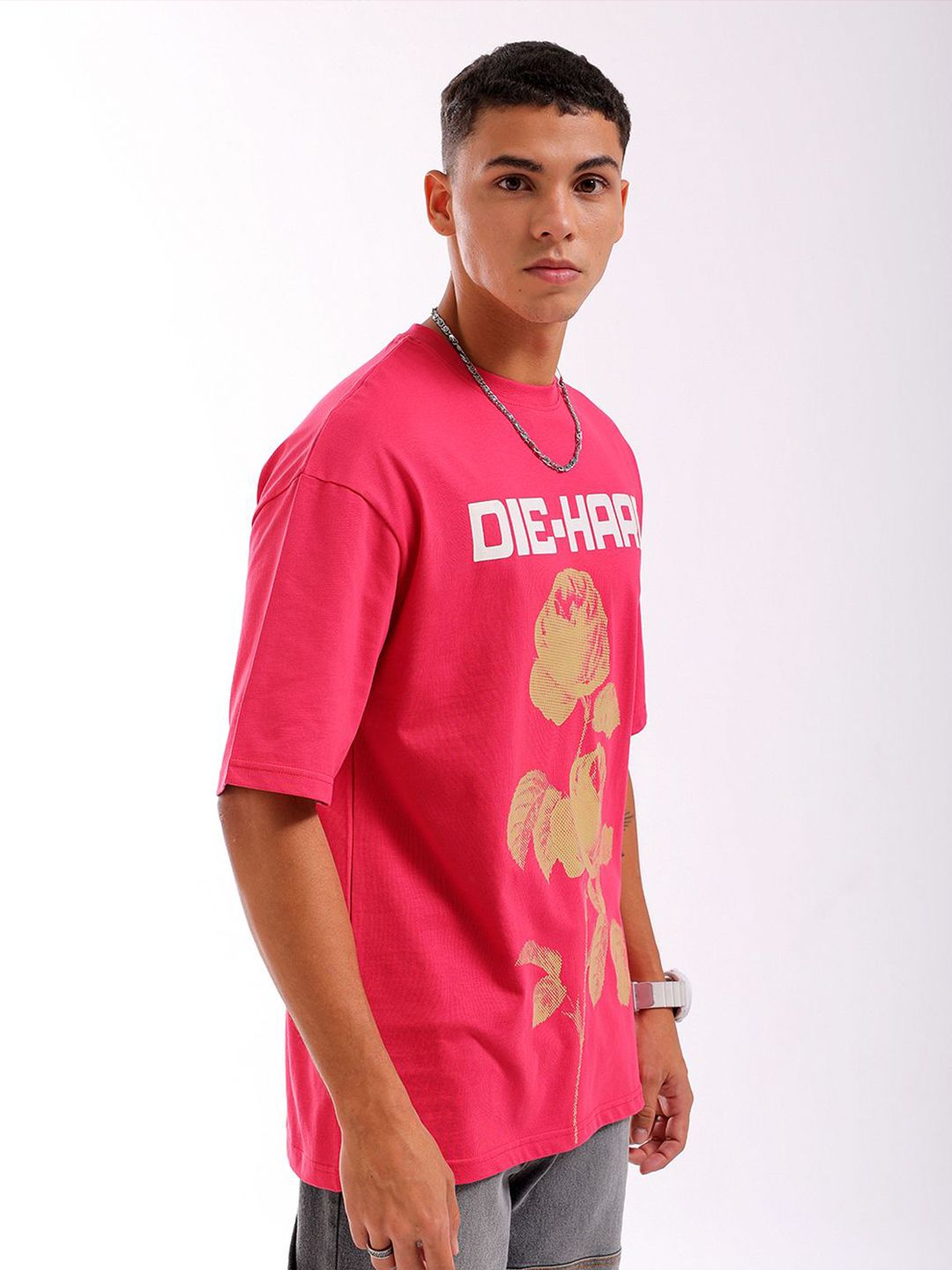 The Indian Garage Co Men Graphic Printed Boxy Oversized Round Neck Pure Cotton T-shirt