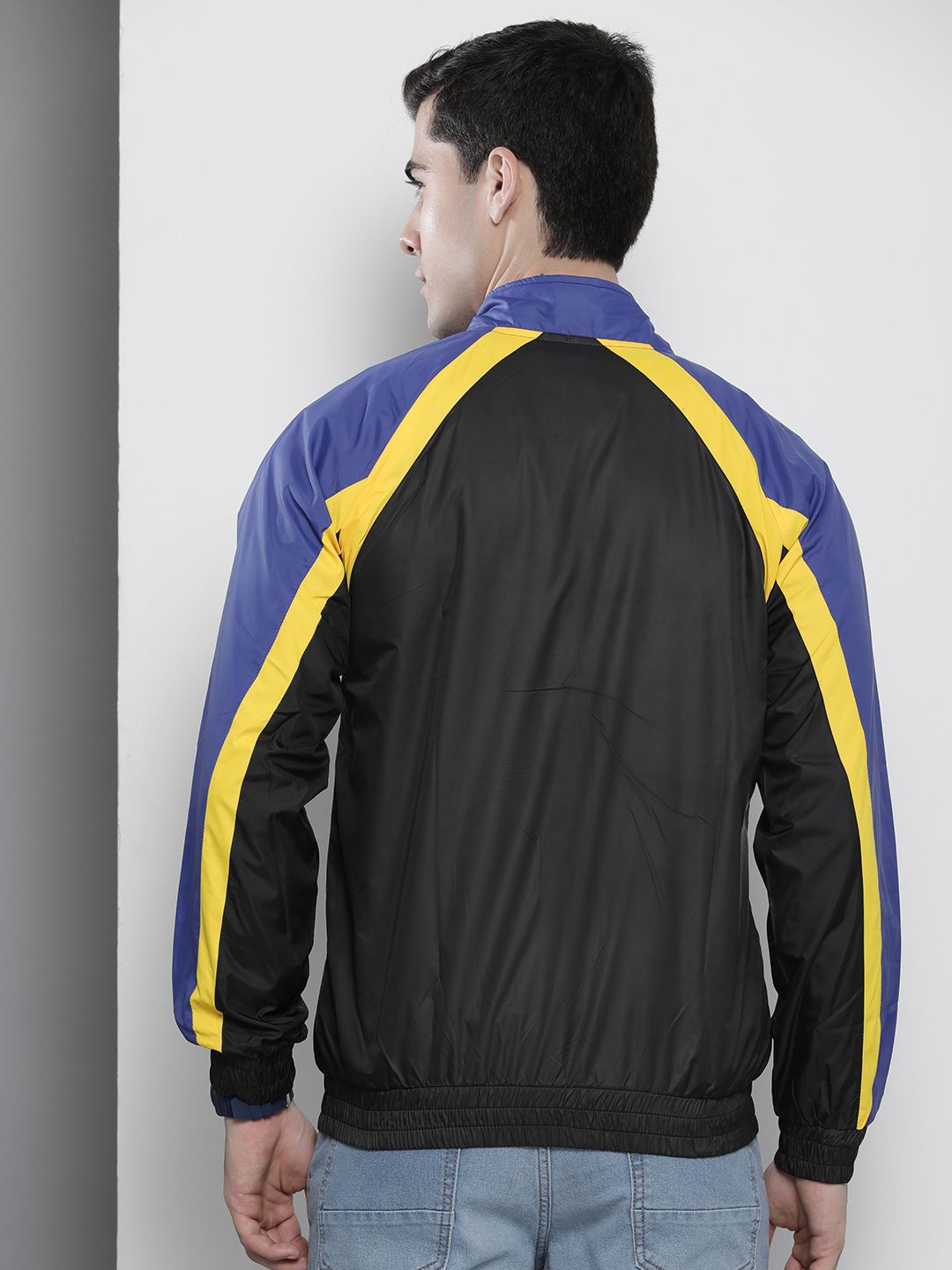The Indian Garage Co Men Black & Blue Colourblocked Windcheater Bomber Jacket