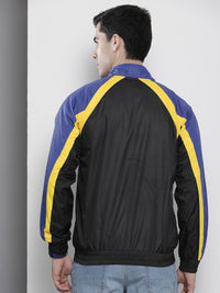 The Indian Garage Co Men Black & Blue Colourblocked Windcheater Bomber Jacket