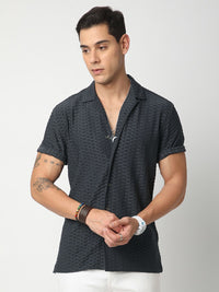 VASTRADO Men Classic Cuban Collar Textured Oversized Casual Shirt