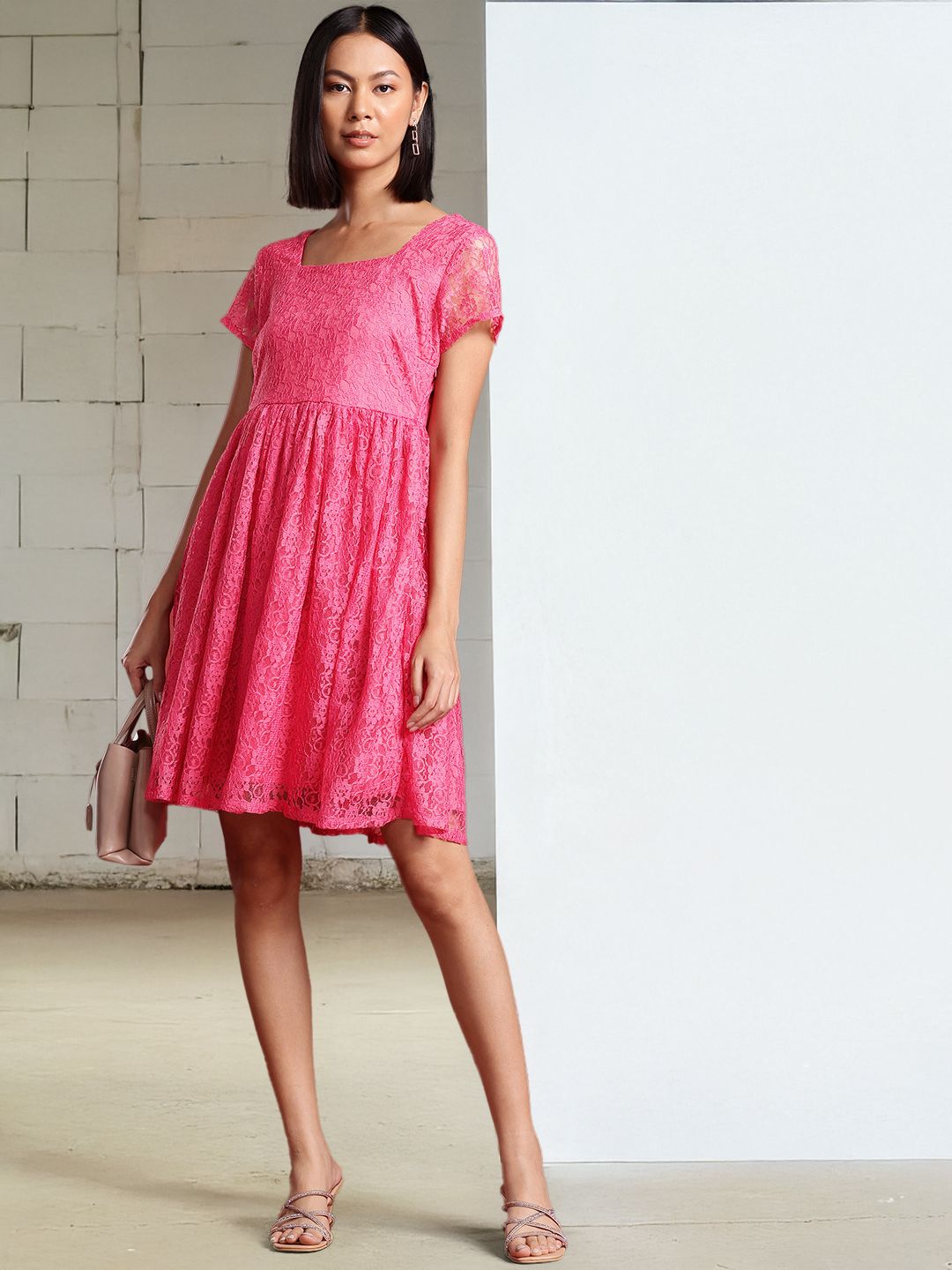 all about you Puff Sleeve Lace A-Line Dress