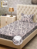 KLOTTHE Grey & White Printed Fitted 300TC Single Bedsheet & Pillow Covers