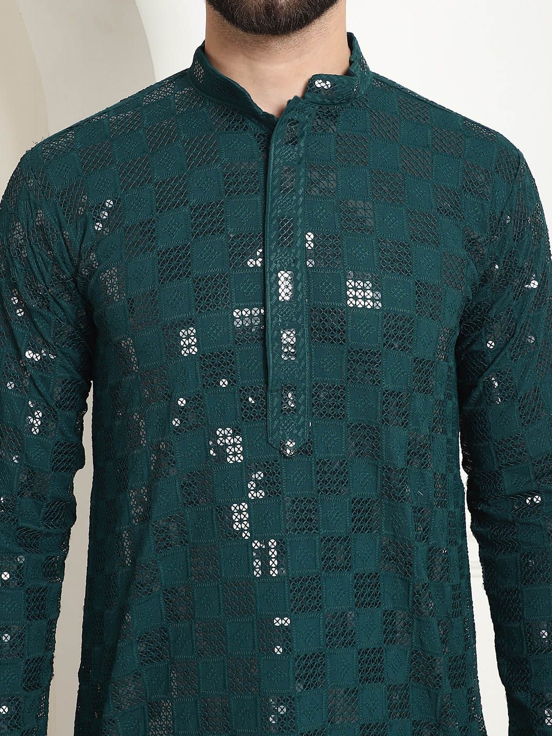 SOJANYA Kurta Kapas Tulen Bersulam Labuci Mandarin Dengan Churidar