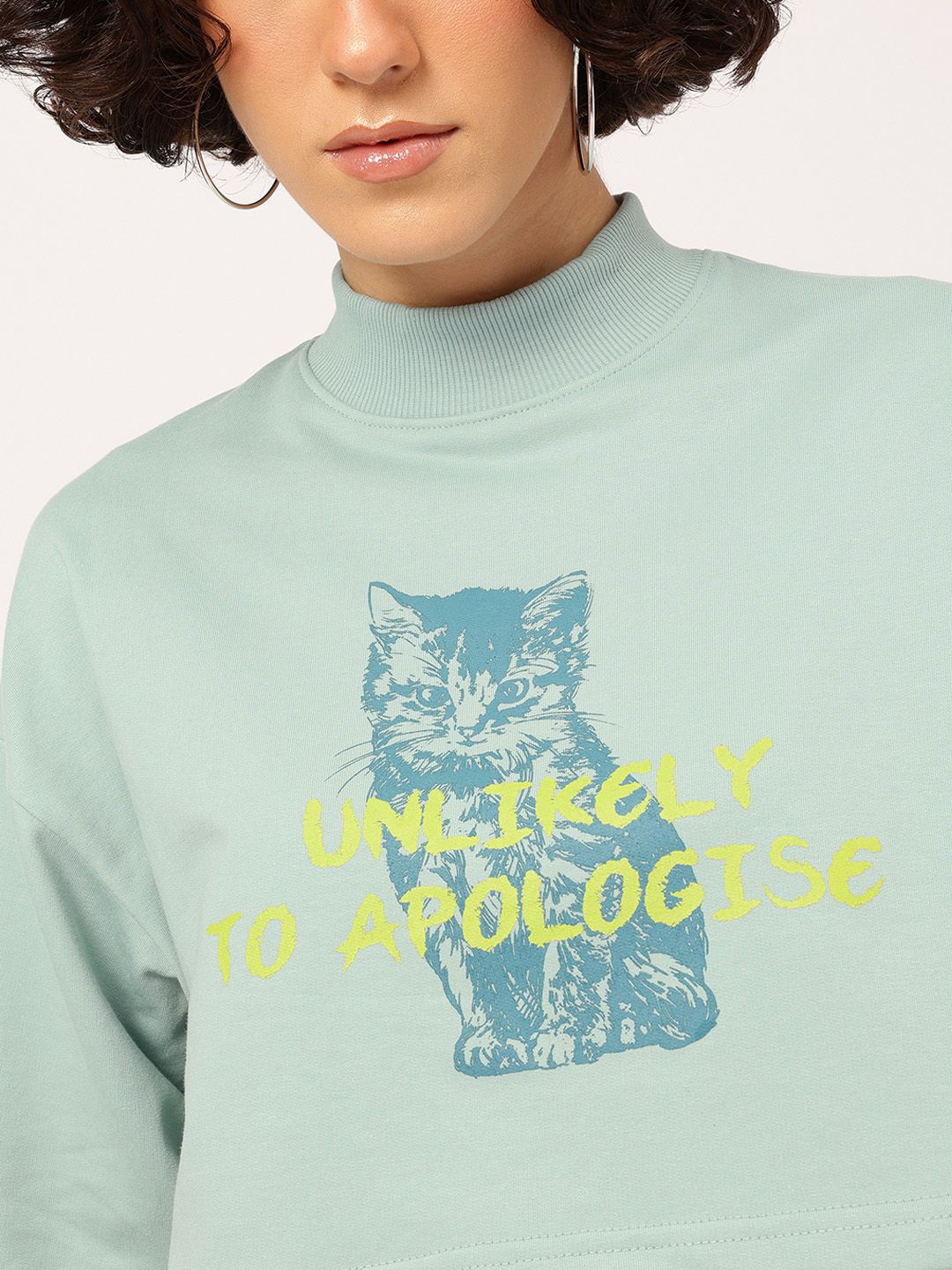 DressBerry Printed Drop-Shoulder Crop Sweatshirt