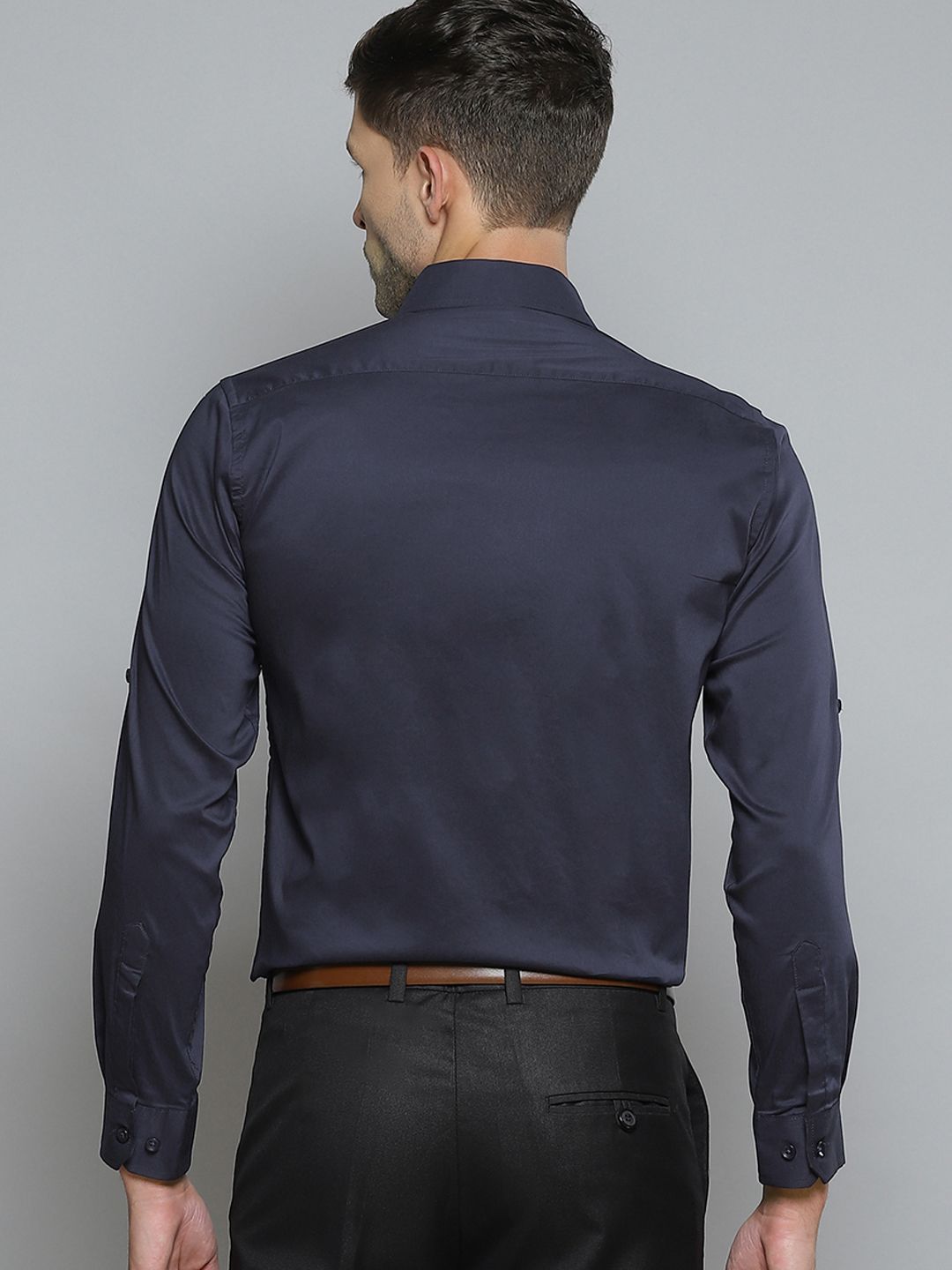 DENNISON Men Navy Blue Smart Slim Fit Stretchable Lycra Formal Shirt