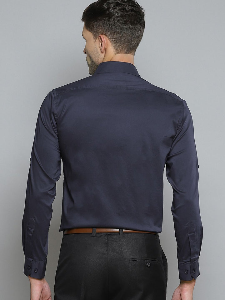 DENNISON Men Navy Blue Smart Slim Fit Stretchable Lycra Formal Shirt