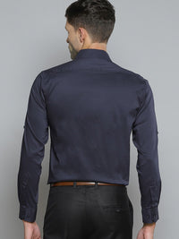 DENNISON Men Navy Blue Smart Slim Fit Stretchable Lycra Formal Shirt