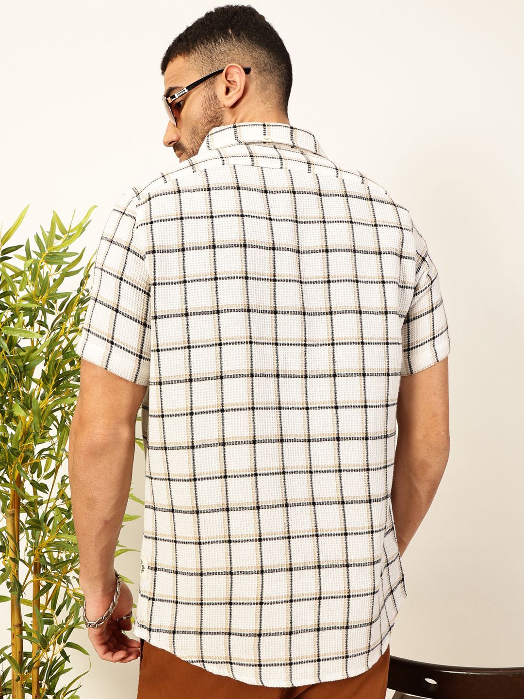 Thomas Scott Men Premium Slim Fit Windowpane Checked Casual Shirt