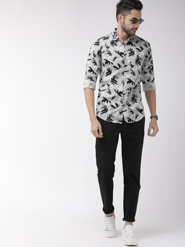 The Indian Garage Co Men Grey & Black Slim Fit Printed Casual Shirt