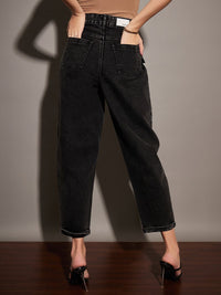 SASSAFRAS Black High-Rise Acid Wash Cropped Clean Look Stretchable Jeans