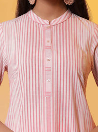 AURELIA Striped Band Collar Regular Pure Cotton Straight Kurta with Trousers