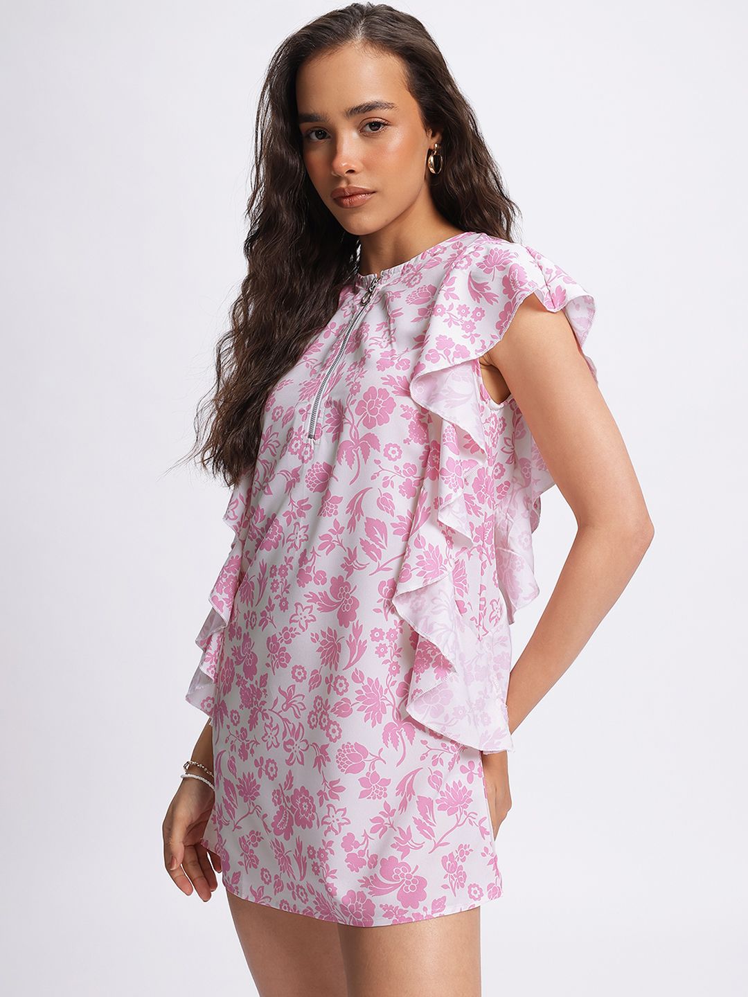 DressBerry Ruffles Glam Floral Print Mini Sheath Dress