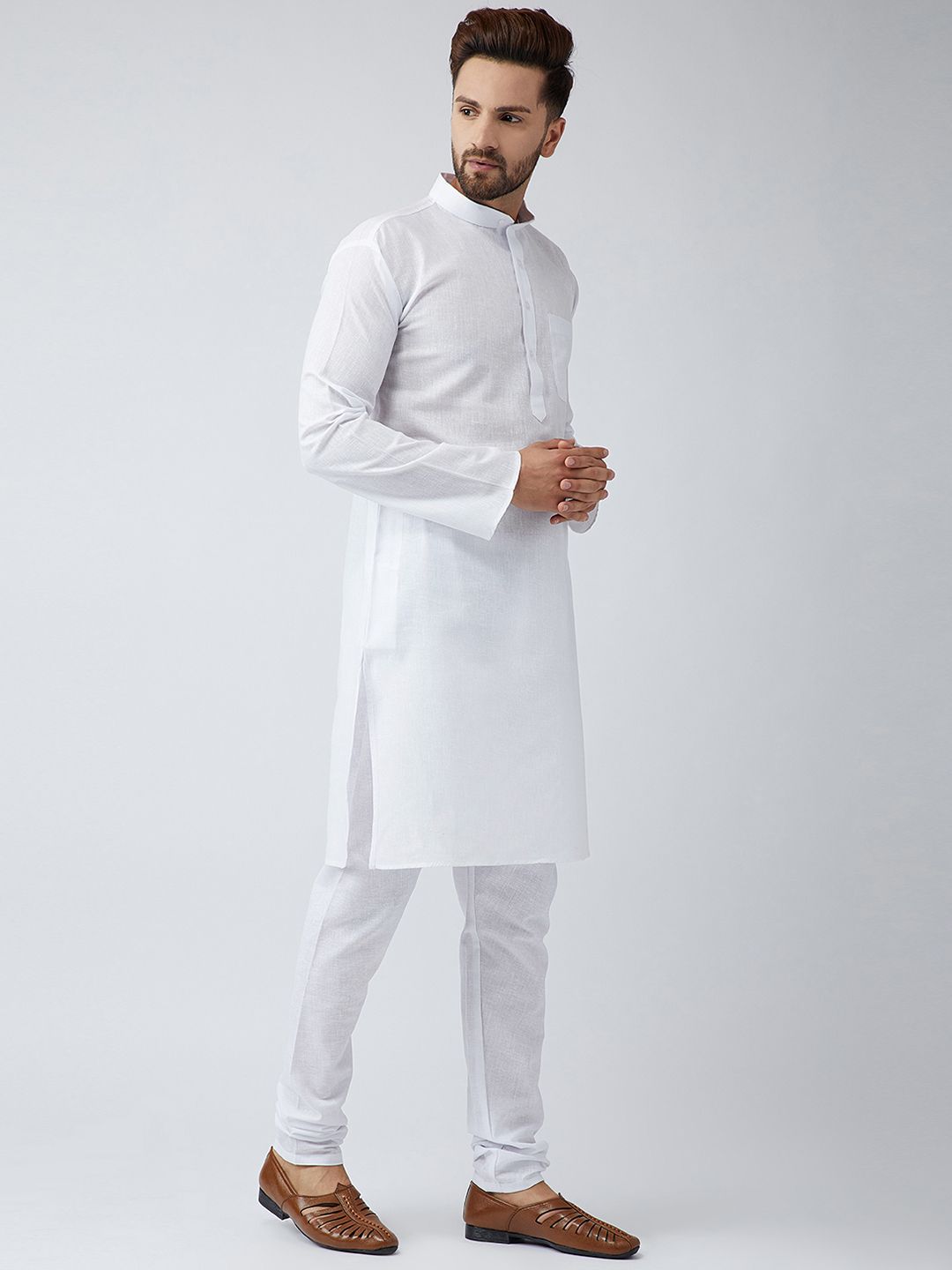 SOJANYA Men White Solid Straight Kurta