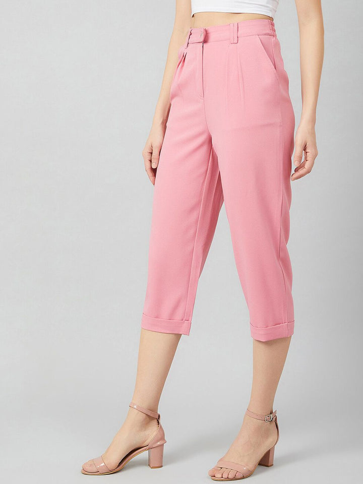 Athena Women Pink Loose Fit Solid Regular Trousers