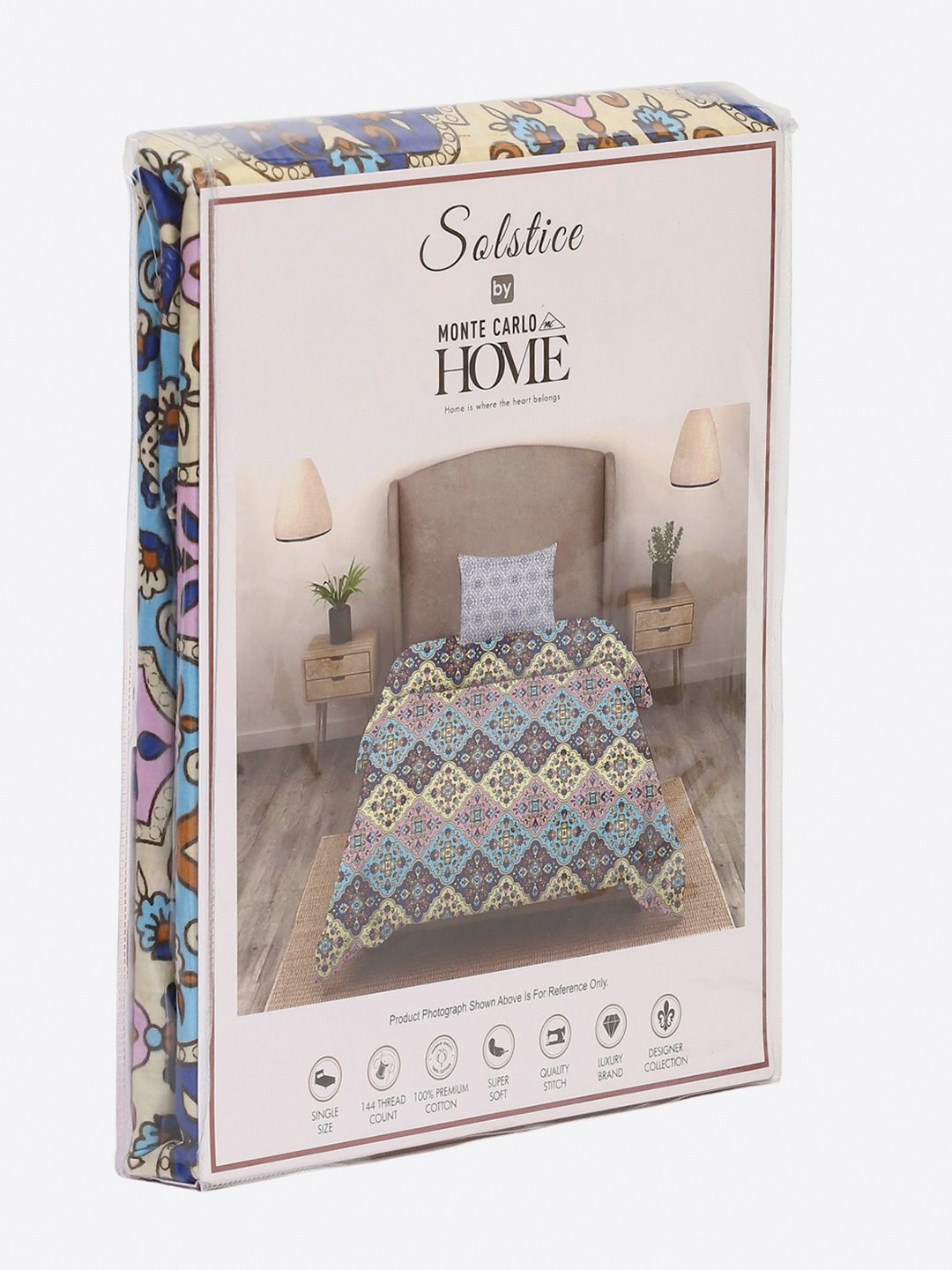 Monte Carlo Blue Ethnic Motifs Printed Cotton 144 TC Single Bedsheet Set 2.29 x 1.52 m
