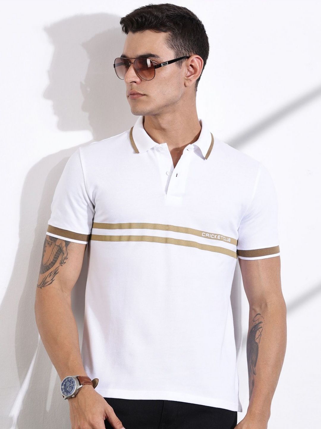 Thomas Scott Men Striped Polo Collar Cotton T-shirt