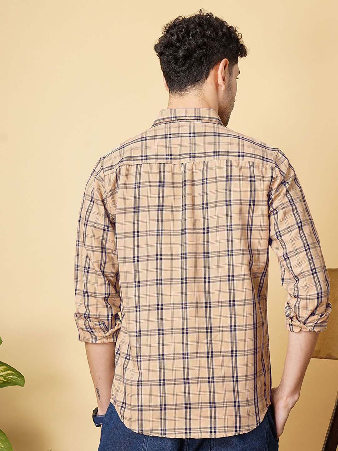 The Indian Garage Co Men Beige Regular Fit Tartan Checks Opaque Checked Casual Shirt