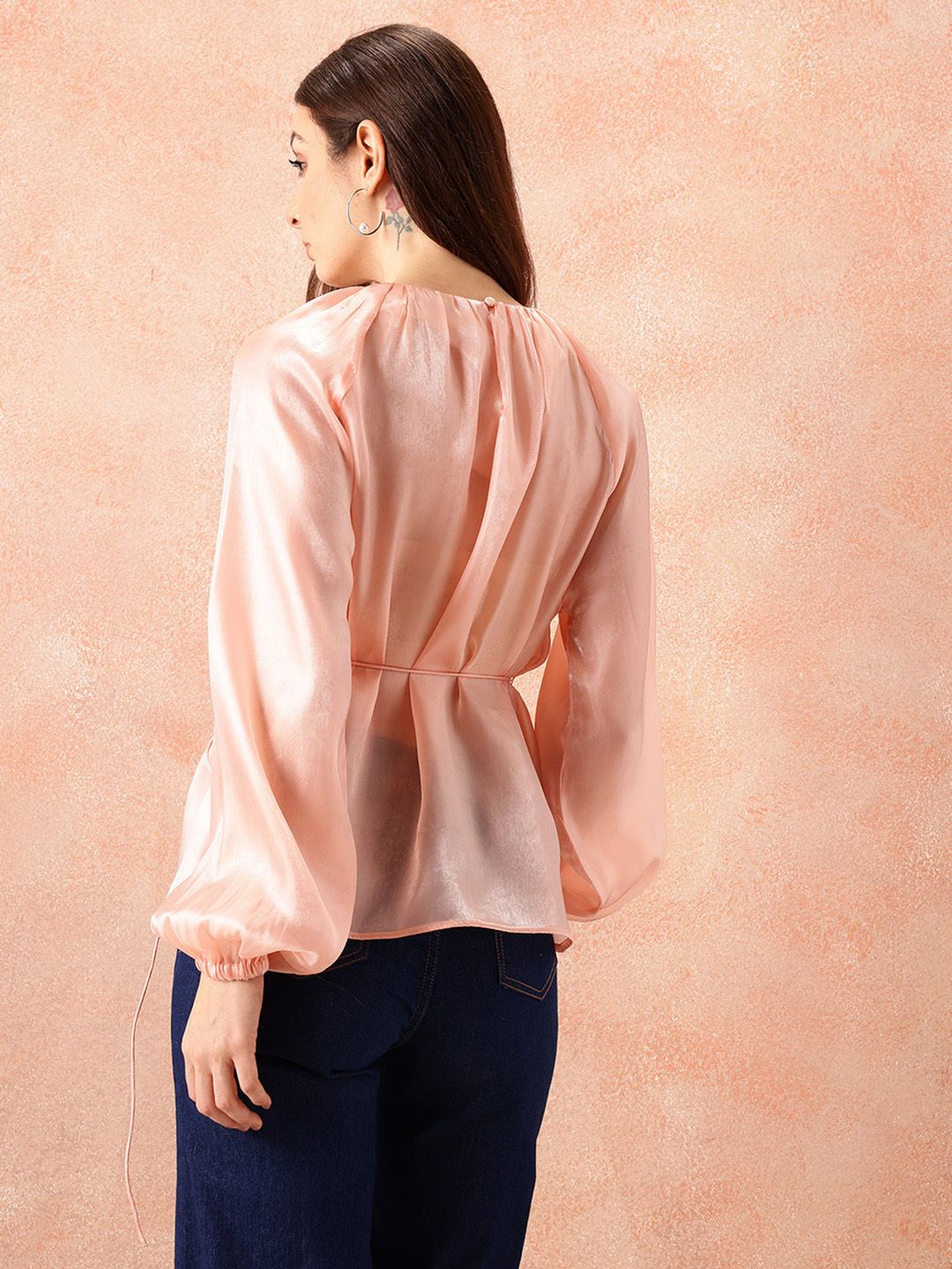 all about you Puff Sleeves Waist Tie-Up Top