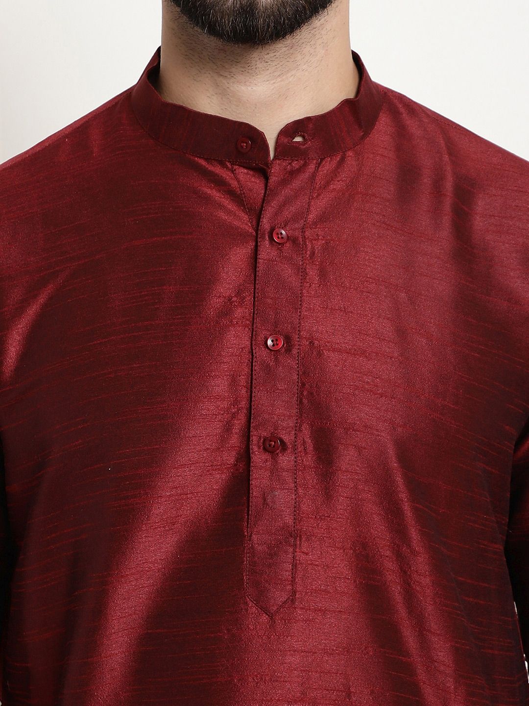 SOJANYA Men Maroon & Beige Self Design Kurta with Churidar & Nehru Jacket