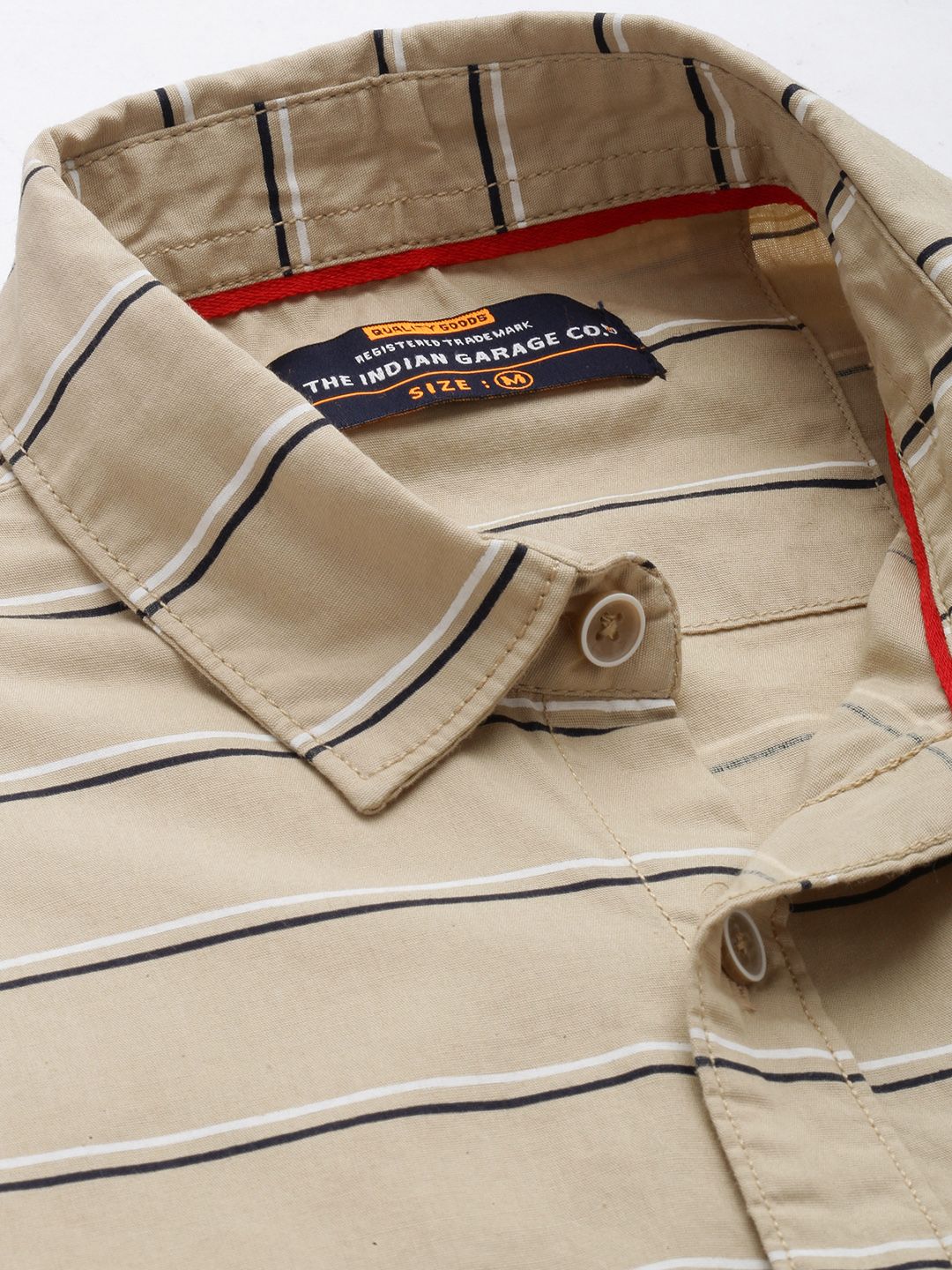 The Indian Garage Co Men Beige Horizontal Striped Casual Shirt